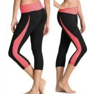 Athleta waist casual yoga athletic band facing black peach crop tight leggings M